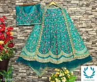 Beautiful Semi Stitched lehenga Choli - Free Size, Sky Blue, Satain Dupatta Fabric : Net, Embroidered, Multipack :1